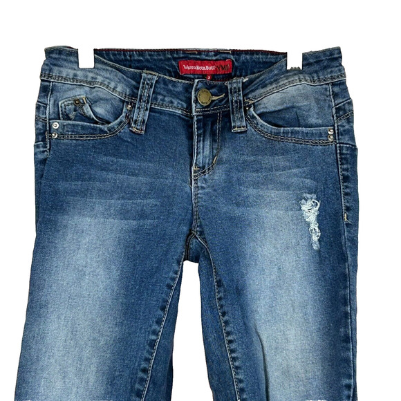 YMI Jeans Womens 3 Blue Medium Wash Skinny Distressed Low Rise 5 Pocket Denim - Picture 2 of 13